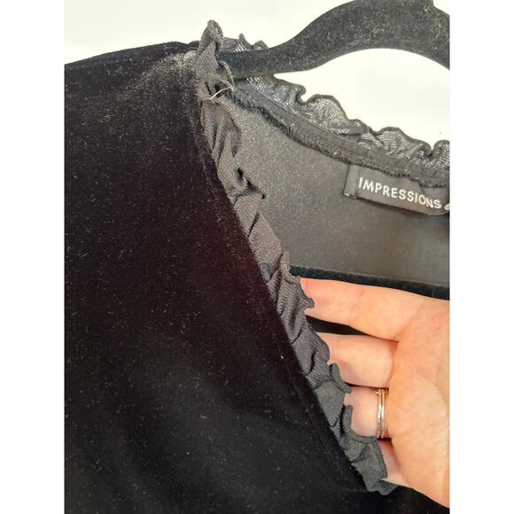 Y2K Whimsygoth Black Velvet Ruffle Top Vamp Gothic Dark Fairy Petite Large - Picture 8 of 8